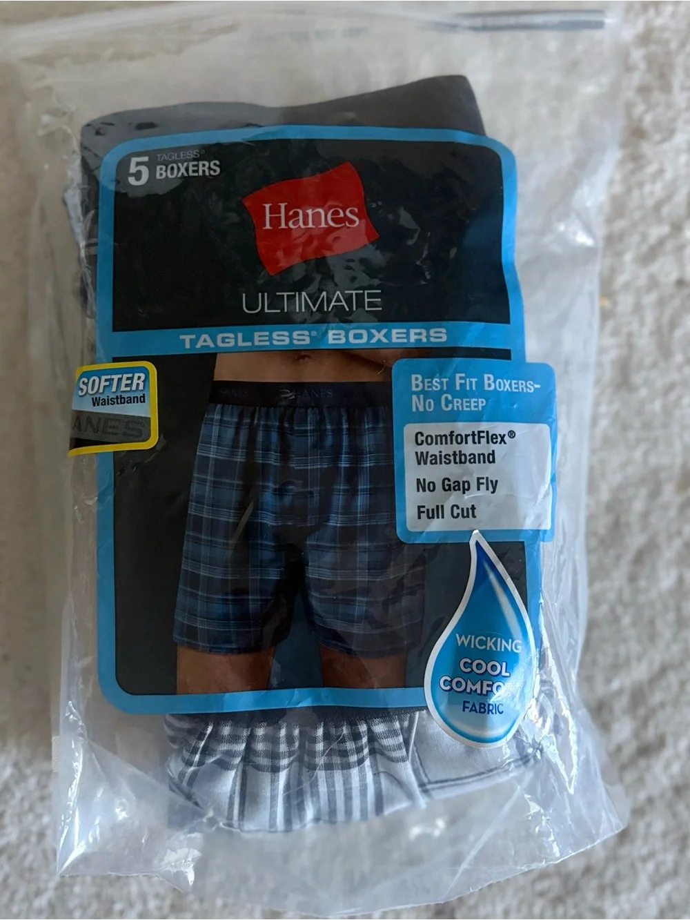 Hanes Boys Blue Plaid Tagless Boxers - 3 Pack